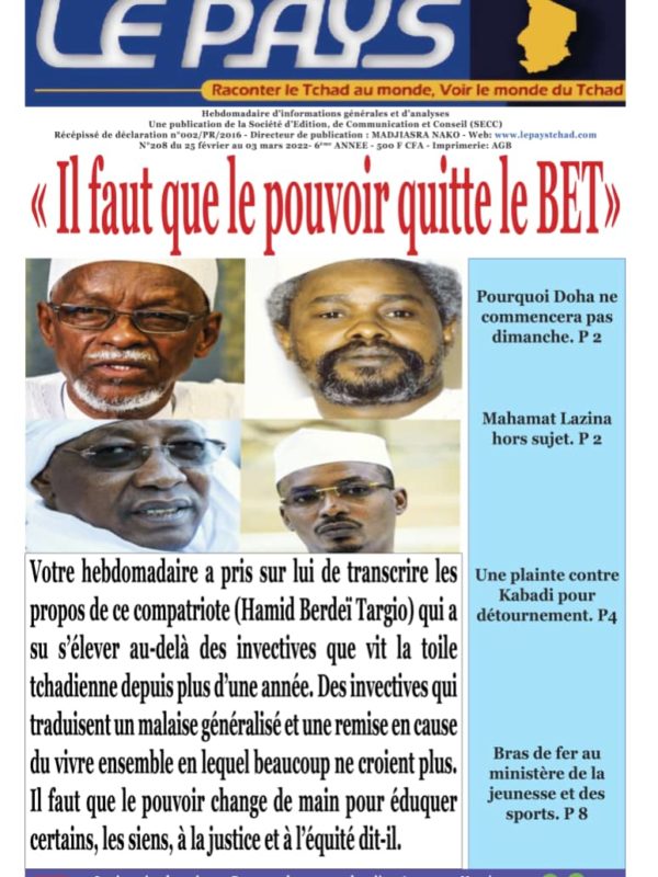 ﻿A la Une de votre de votre hebdomadaire no 208 paru ce vendredi 25 février 2022