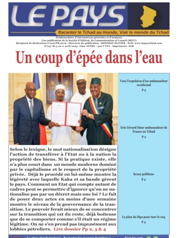 A la Une de votre hebdomadaire paru ce mercredi 05 avril 2023