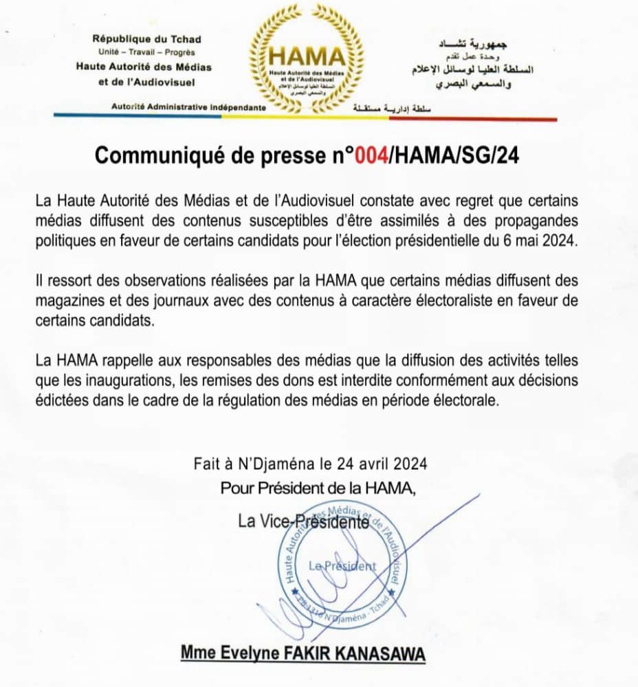 Tchad: la Hama interpelle les médias à se conformer aux décisions édictées dans le cadre de la régulation des médias en période électorale 1