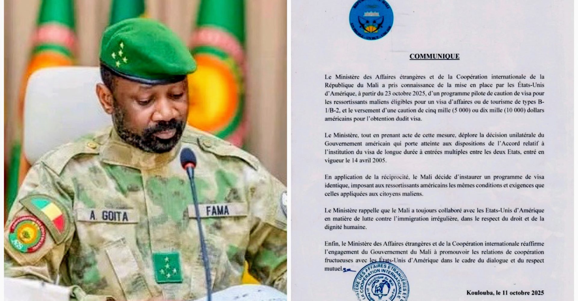 Visa américain : le Mali applique la politique de réciprocité envers les États-Unis 1