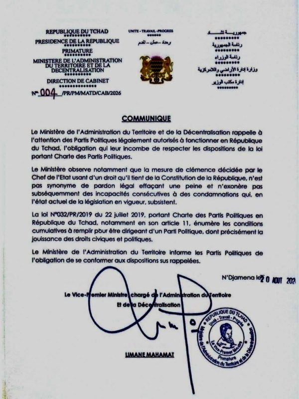 Clémence présidentielle : les incapacités liées aux condamnations restent en vigueur, rappelle le ministère de l’Administration du territoire