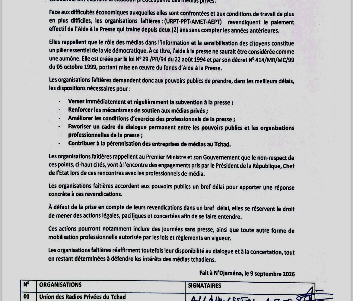 Tchad : les faîtières de la presse réclament le paiement de l’aide à la presse 1