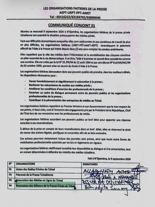 Tchad : les faîtières de la presse réclament le paiement de l’aide à la presse