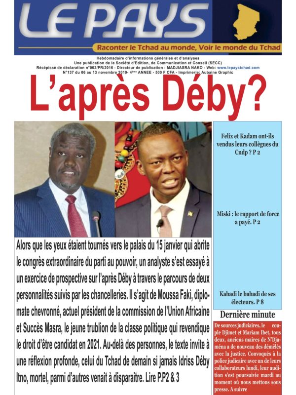 A la Une de votre hebdomadaire no 137 paru ce mercredi 6 novembre 2019