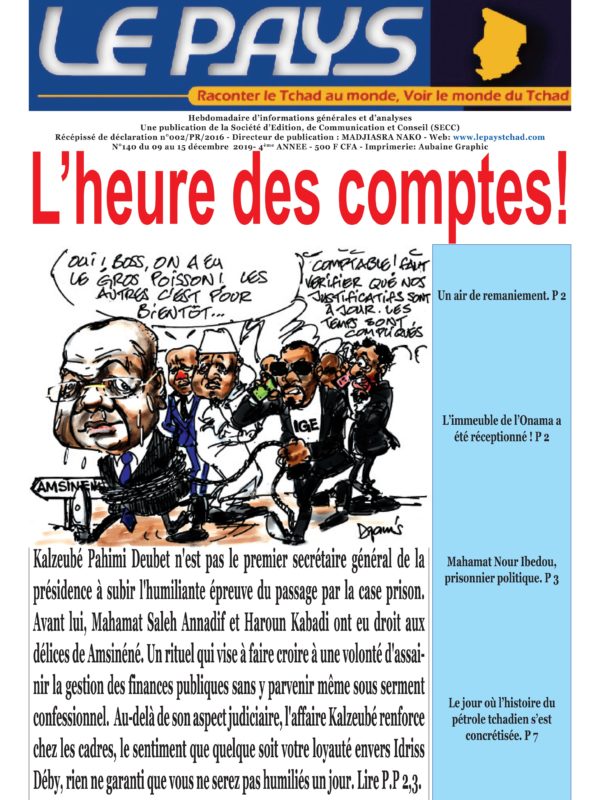 A la Une de votre hebdomadaire no 140 paru ce lundi 09 décembre 2019