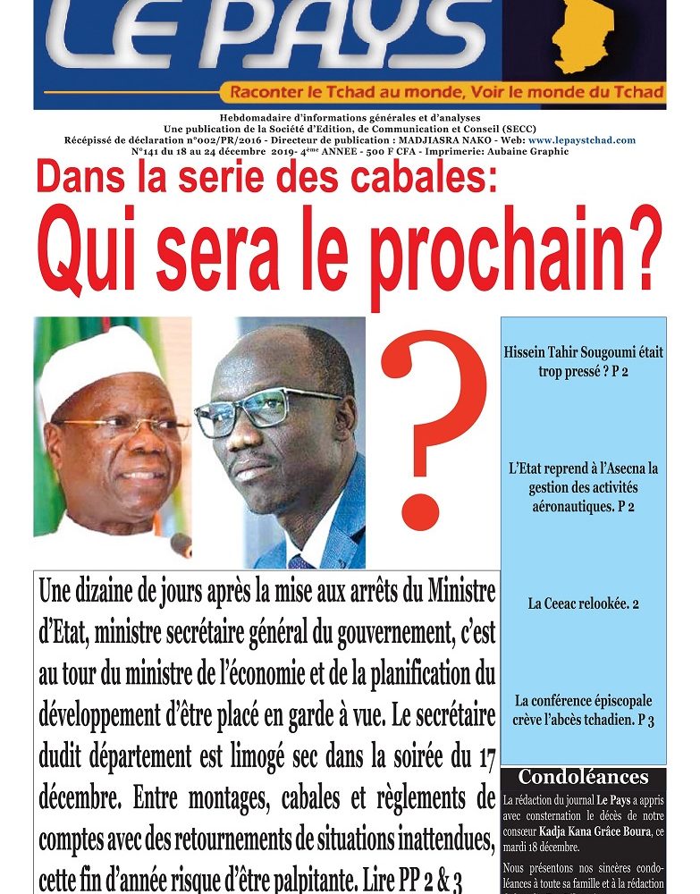 A la Une de votre hebdomadaire no 141 à paraître ce jeudi 19 décembre 2019 1