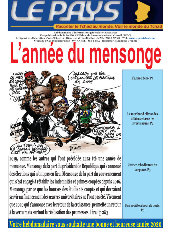 A la Une de votre hebdomadaire no 143 paru ce mardi 07 janvier 2020