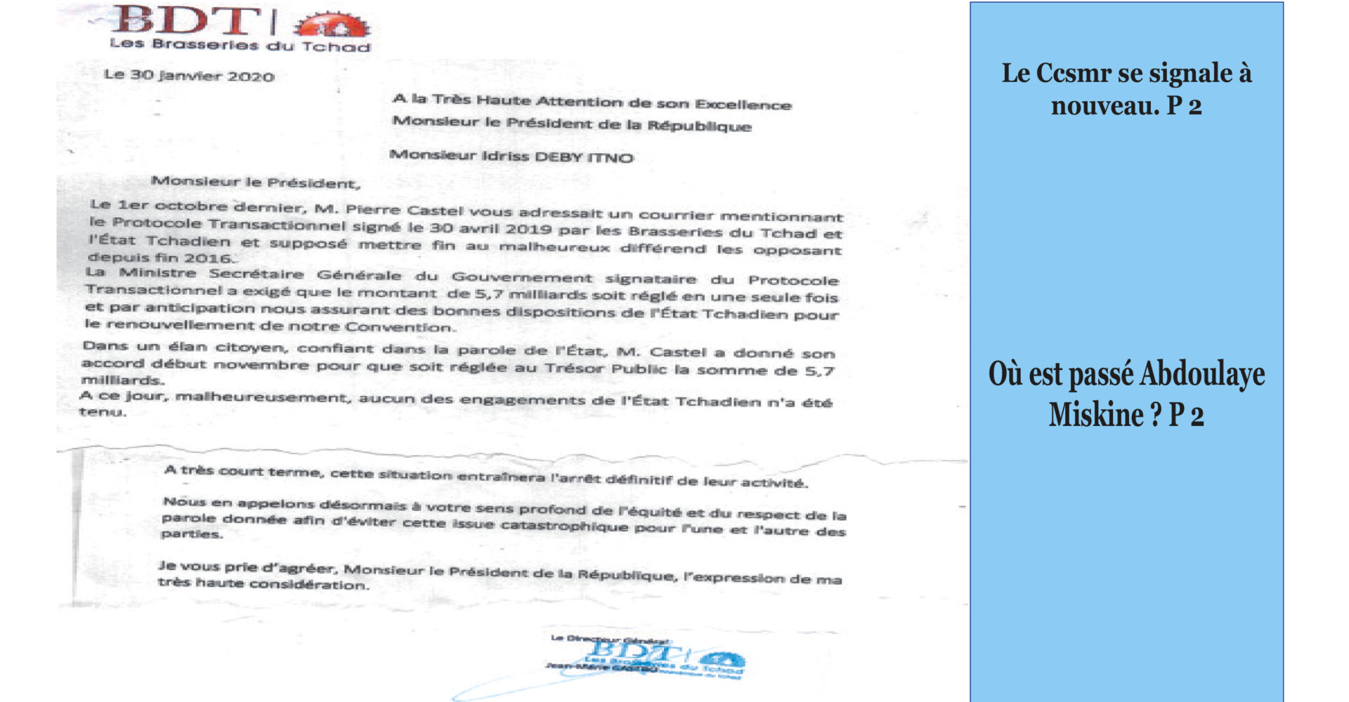 A la Une de votre hebdomadaire no 147 paru ce lundi 10 février 2020 1