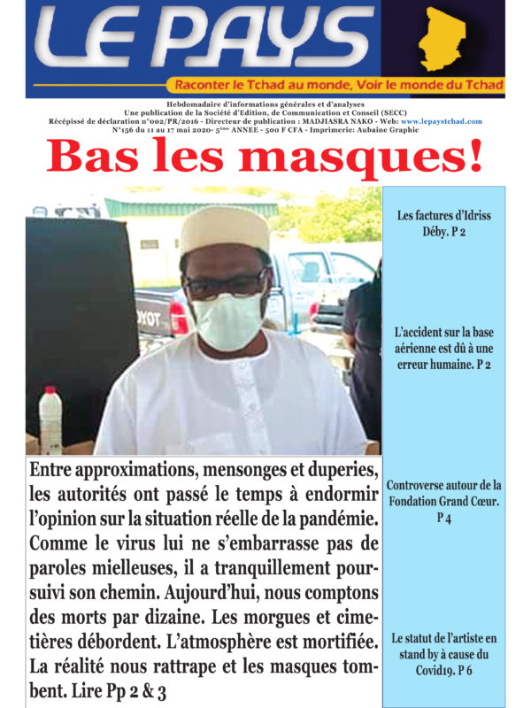 A la Une de votre hebdomadaire no 156 paru ce lundi 11 mai 2020