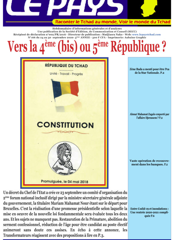 A la Une de votre hebdomadaire no 166 paru ce jeudi 24 septembre 2020