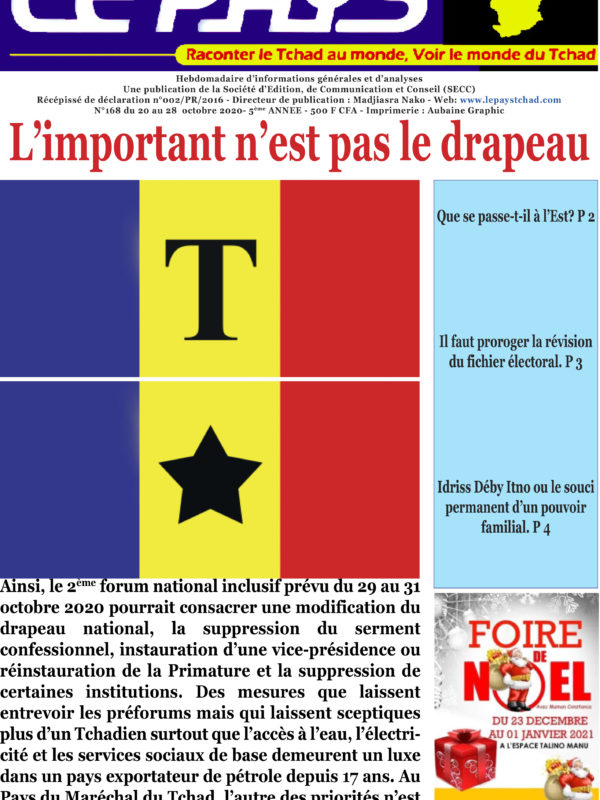 A la Une de votre hebdomadaire no 168 paru ce mardi 20 octobre 2020