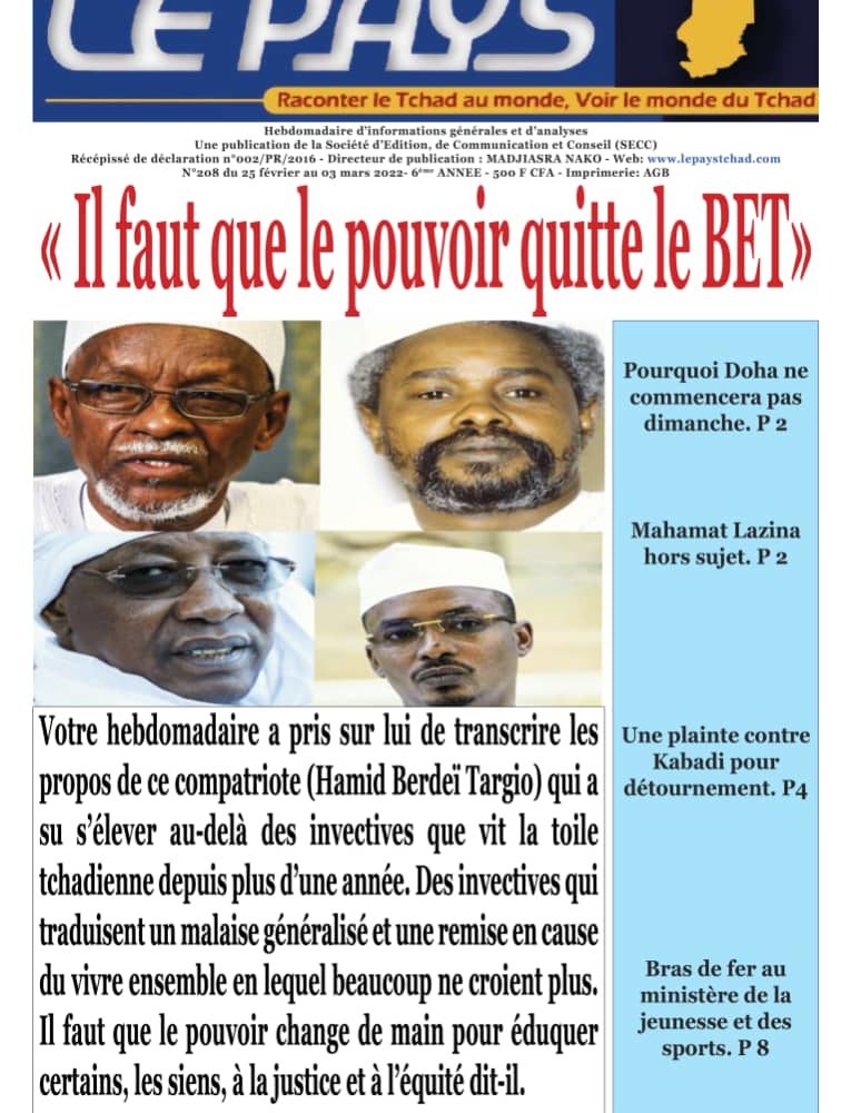 ﻿A la Une de votre de votre hebdomadaire no 208 paru ce vendredi 25 février 2022 1