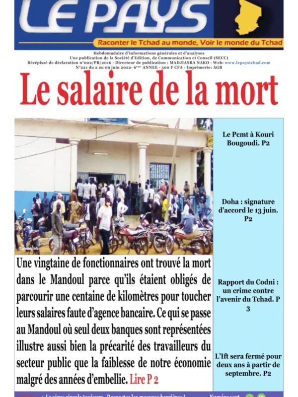 ﻿A la Une de votre hebdomadaire no 221 paru ce jeudi 2 juin 2022