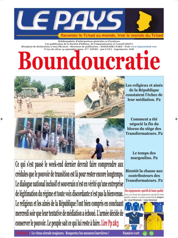 ﻿A la Une de votre hebdomadaire no 231 paru ce jeudi 8 septembre 2022