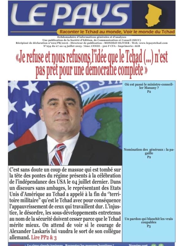 La Une de votre hebdomadaire de la semaine paru ce vendredi 07 juillet 2023