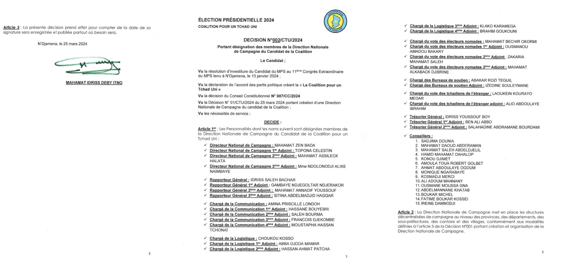 Presidential: Mahamat Zene Baba leads the campaign team of the Coalition for a United Chad Presidential: Mahamat Zene Baba leads the campaign team of the Coalition for a United Chad