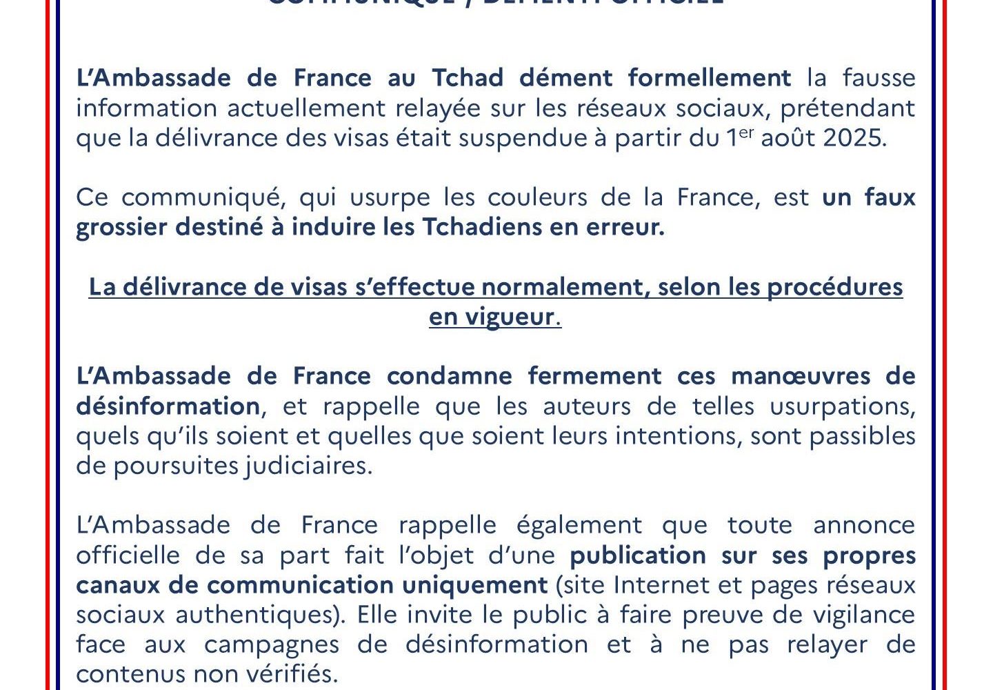 INTOX : Aucune suspension de la délivrance de visas aux ressortissants tchadiens 1
