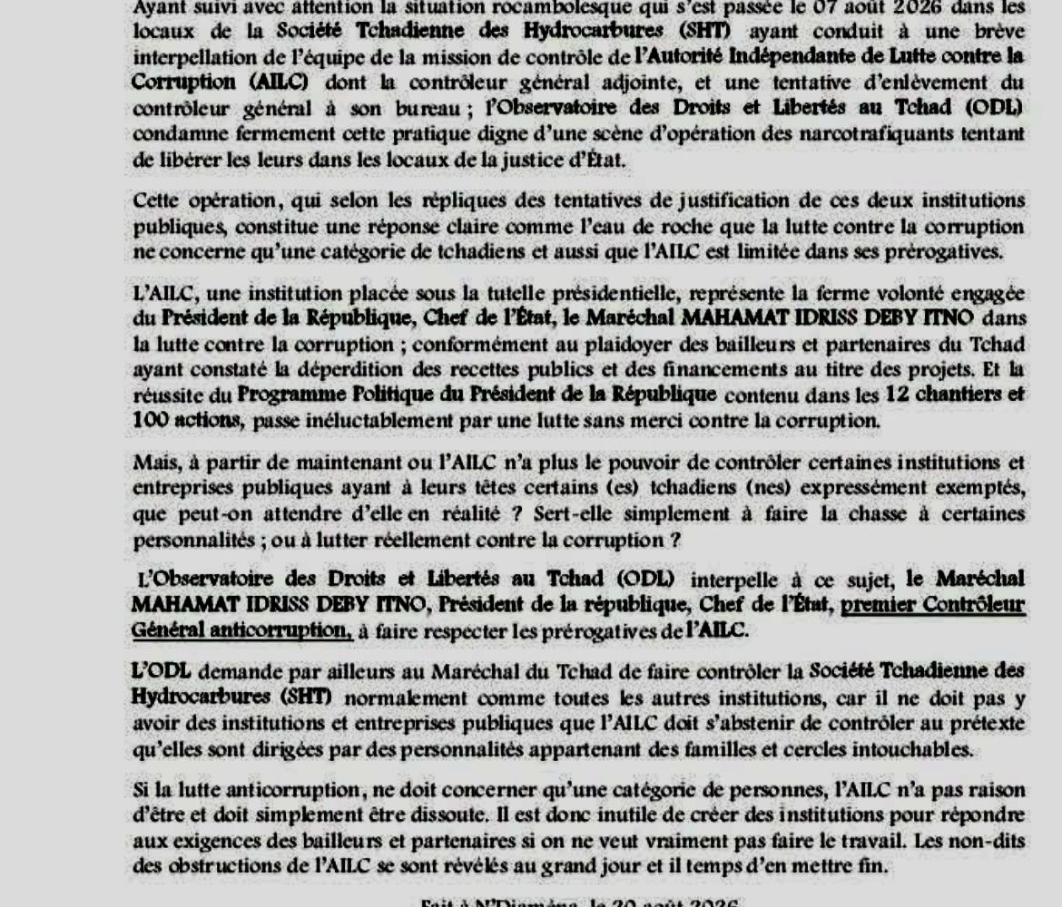 Incident à la SHT : l’ODL appelle à garantir l’exercice des missions de l’AILC 1 Incident à la SHT : l’ODL appelle à garantir l’exercice des missions de l’AILC 1