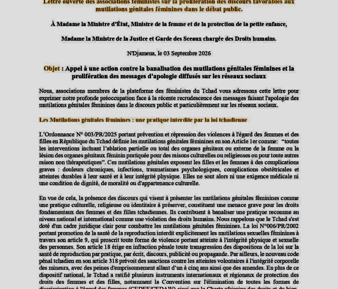 Tchad : des organisations féministes alertent sur la recrudescence des discours pro-excision 1